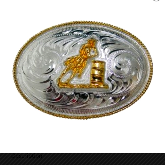Vintage BARRLE RACING Trophy Belt Buckle & Belt Stamped Mexico Silver Gold Blank
